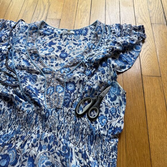 Poupette St Barth Size L Blue Floral Camila Ruffled Mini Tiered Dress - Picture 13 of 16